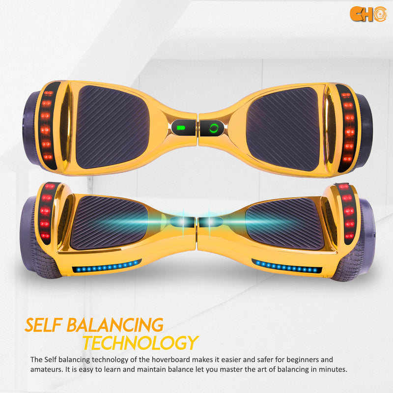 CHO 6.5" LED Infinity Mirror Lights Wheels Self-Balancing Hoverboard with Bluetooth Gold