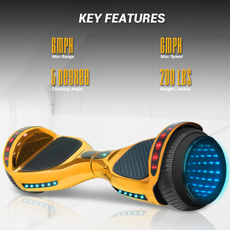 CHO 6.5" LED Infinity Mirror Lights Wheels Self-Balancing Hoverboard with Bluetooth Gold