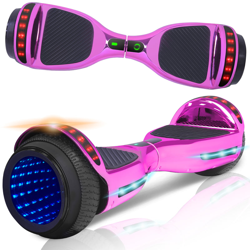 CHO 6.5" LED Infinity Mirror Lights Wheels Self-Balancing Hoverboard with Bluetooth Chrome Pink