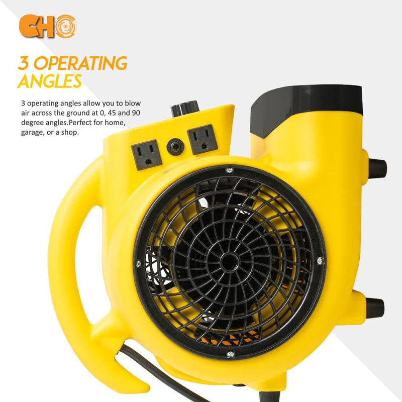 CHO Air Mover Durable Lightweight Carpet Dryer Utility Blower Floor Fan for Janitorial Cleaner Home Commercial Yellow - CHO Sports
