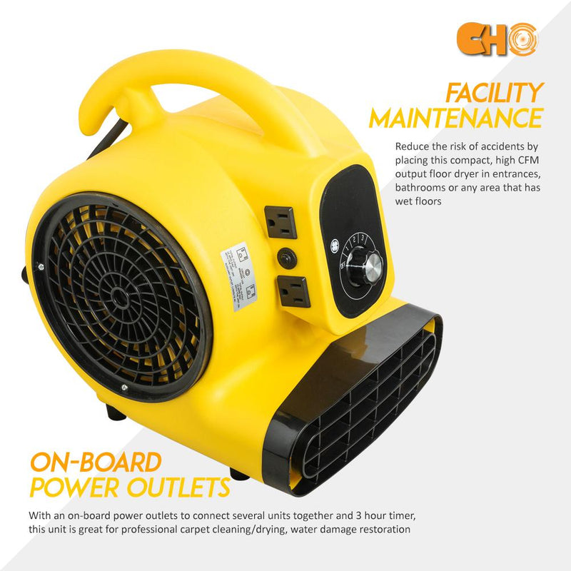 CHO Air Mover Durable Lightweight Carpet Dryer Utility Blower Floor Fan for Janitorial Cleaner Home Commercial Yellow - CHO Sports