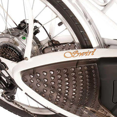 Electric Bike e-Bike Swirl 350-watt electric beautiful gloss white with brown leather handle grips and saddle