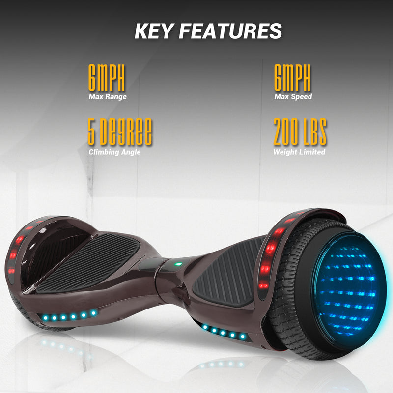 CHO 6.5" LED Infinity Mirror Lights Wheels Self-Balancing Hoverboard with Bluetooth Chrome Black