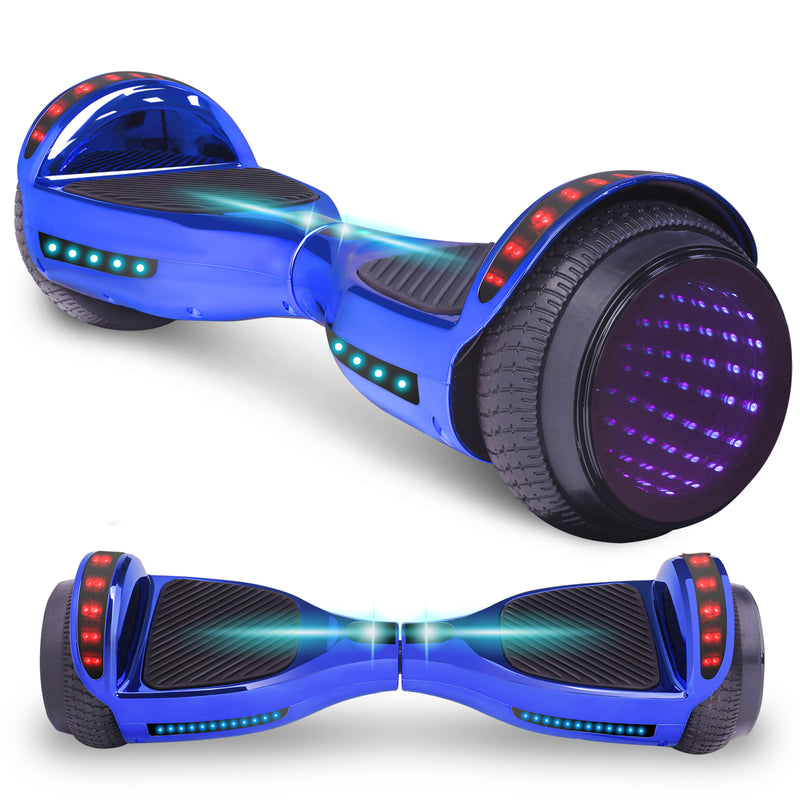 CHO 6.5" LED Infinity Mirror Lights Wheels Self-Balancing Hoverboard with Bluetooth Chrome Blue