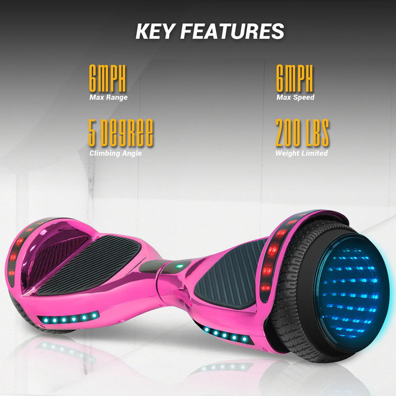 CHO 6.5" LED Infinity Mirror Lights Wheels Self-Balancing Hoverboard with Bluetooth Chrome Pink