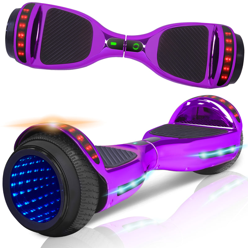 CHO 6.5" LED Infinity Mirror Lights Wheels Self-Balancing Hoverboard with Bluetooth Chrome Purple