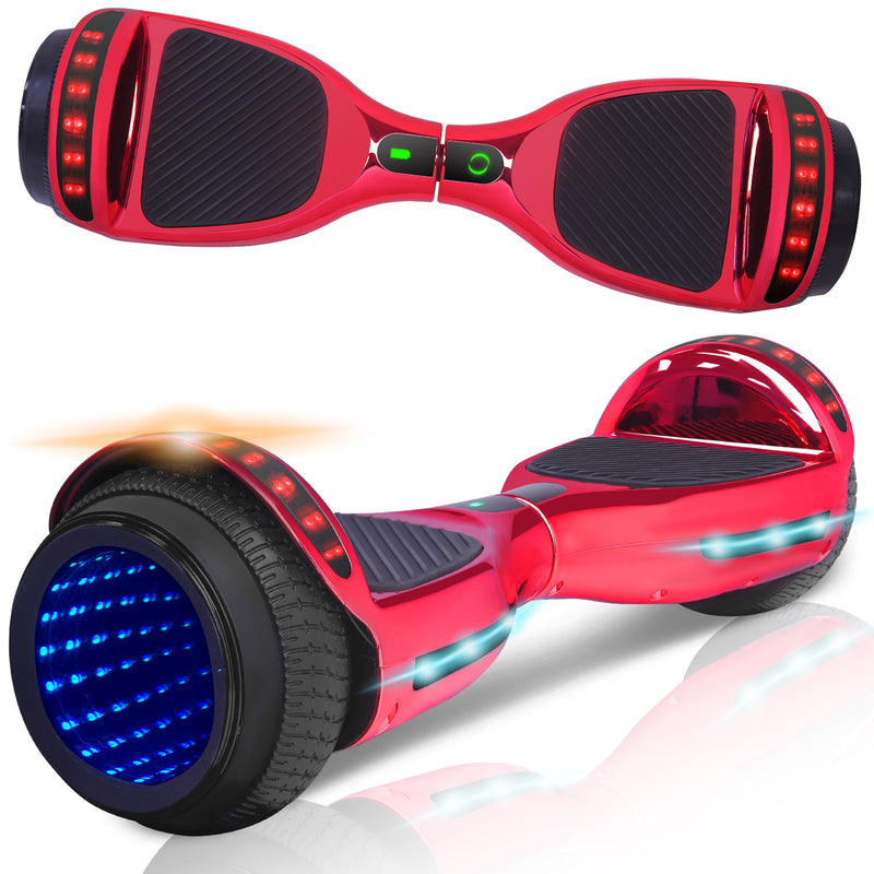 CHO 6.5" LED Infinity Mirror Lights Wheels Self-Balancing Hoverboard with Bluetooth Chrome Red