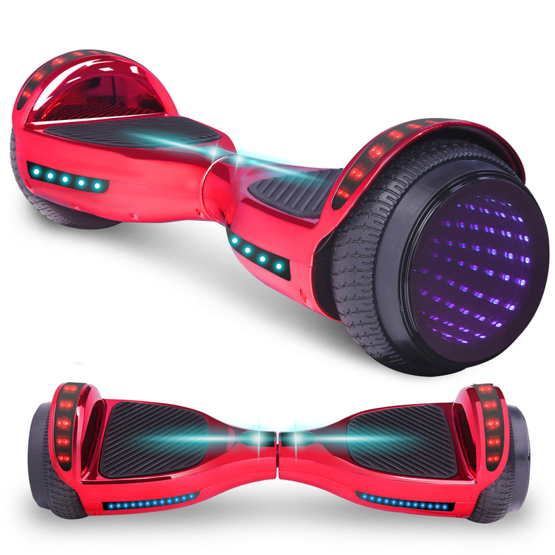 CHO 6.5" LED Infinity Mirror Lights Wheels Self-Balancing Hoverboard with Bluetooth Chrome Red