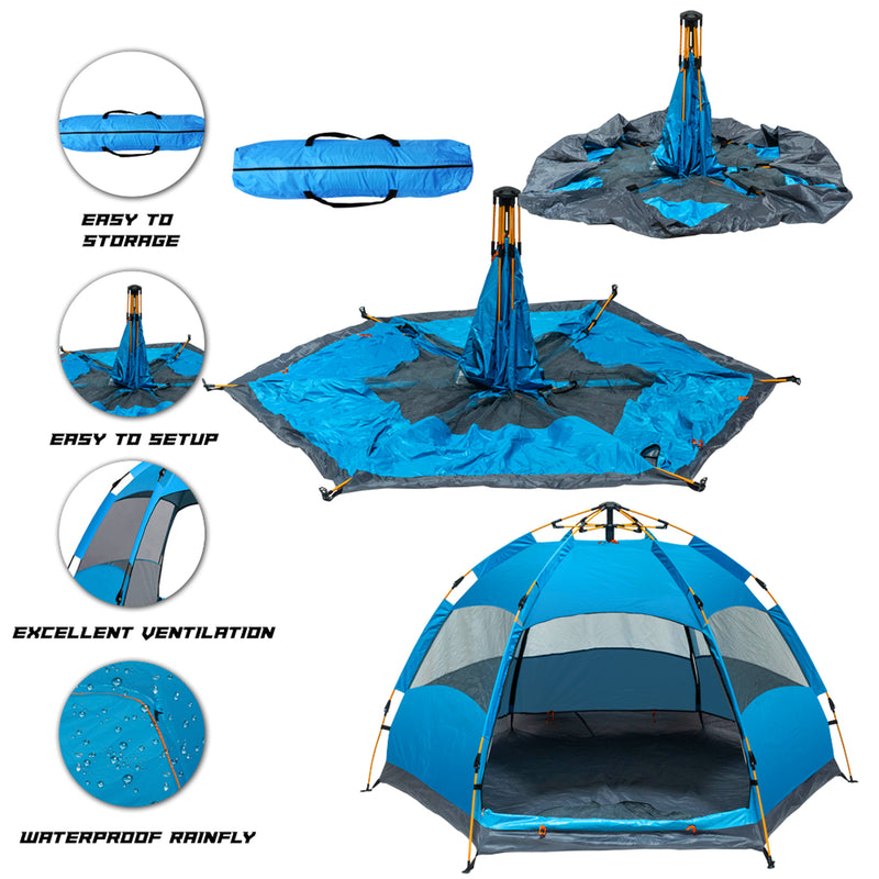 D.O.C 1 Min Setup 4 Person Pop Up Beach Tent Sun Shelter UV Protection for Camping Beach Blue