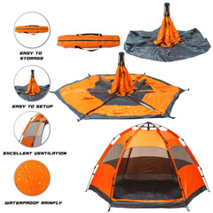 CHO 1 Min Setup 6 Person Pop Up Beach Tent Sun Shelter UV Protection for Camping Beach Orange