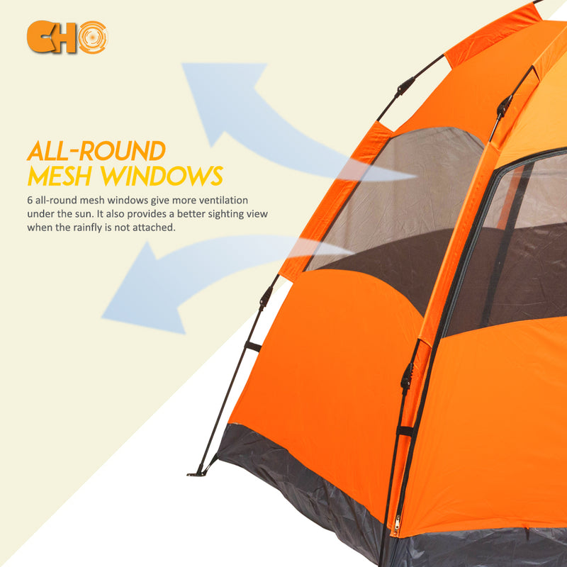 CHO 1 Min Setup 6 Person Pop Up Beach Tent Sun Shelter UV Protection for Camping Beach Orange