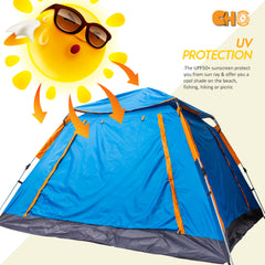 CHO 1 Min Setup 8 Person Pop Up Beach Square Tent Sun Shelter UV Protection for Camping Beach Blue