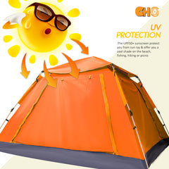 CHO 1 Min Setup 8 Person Pop Up Beach Square Tent Sun Shelter UV Protection for Camping Beach Orange