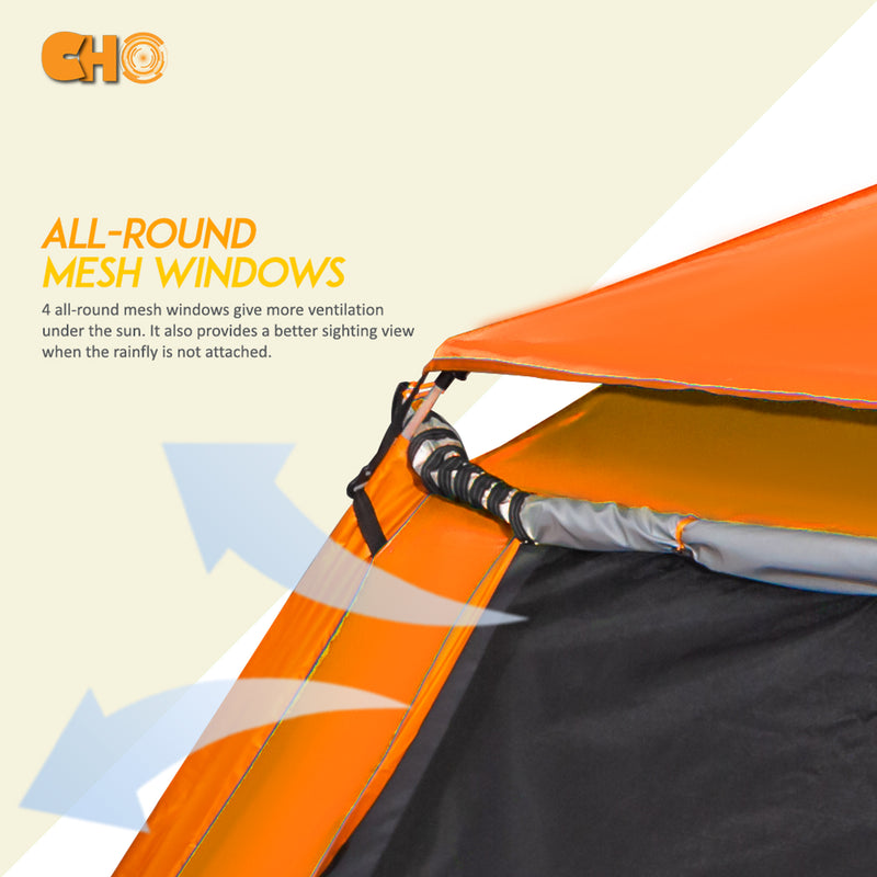 CHO 1 Min Setup 8 Person Pop Up Beach Square Tent Sun Shelter UV Protection for Camping Beach Orange